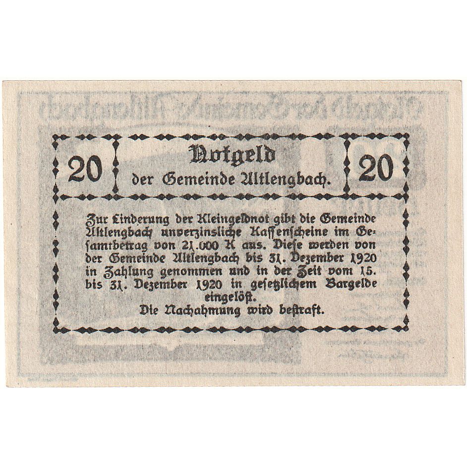 Austria, Altlengbach, 20 Heller, village, 1920, 1920-12-31, UNC(63), Mehl:FS 33a
