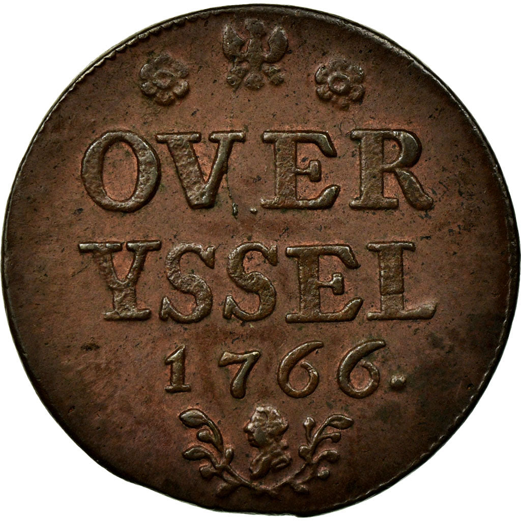 Coin, Netherlands, OVERYSSEL, Duit, 1766, AU(55-58), Copper, KM:102