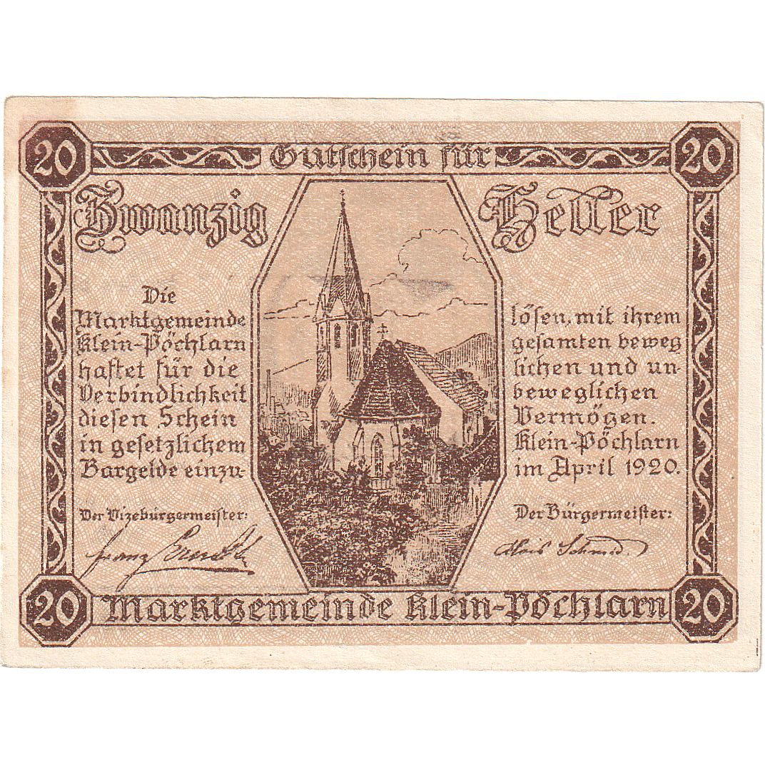 Austria, Klein-Pochlarn, 20 Heller, Eglise 1920-12-31, UNC(63), Mehl:FS 457a