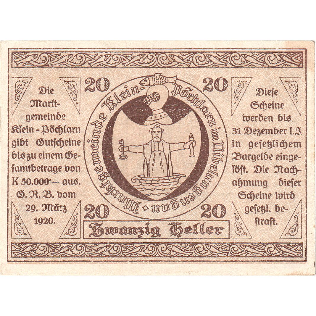 Austria, Klein-Pochlarn, 20 Heller, Eglise 1920-12-31, UNC(63), Mehl:FS 457a