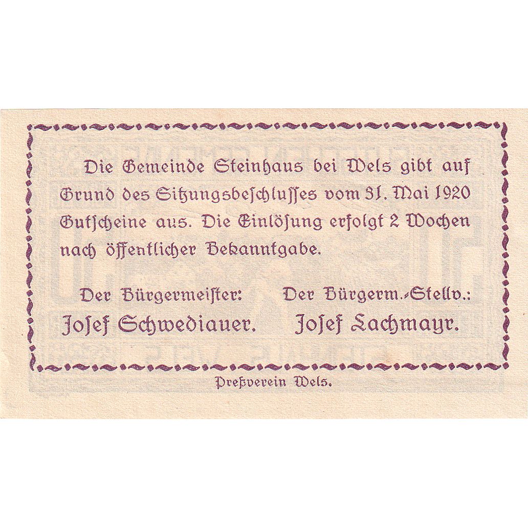 Austria, Steinhaus, 50 Heller, champs, 1920, UNC(63), Mehl:FS 1030Ia