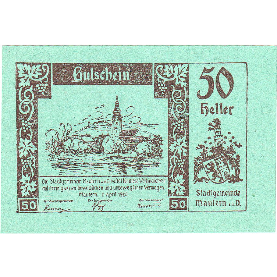 Austria, Mautern, 50 Heller, village, 1920, 1920-12-31, UNC(63), Mehl:FS 600IAa