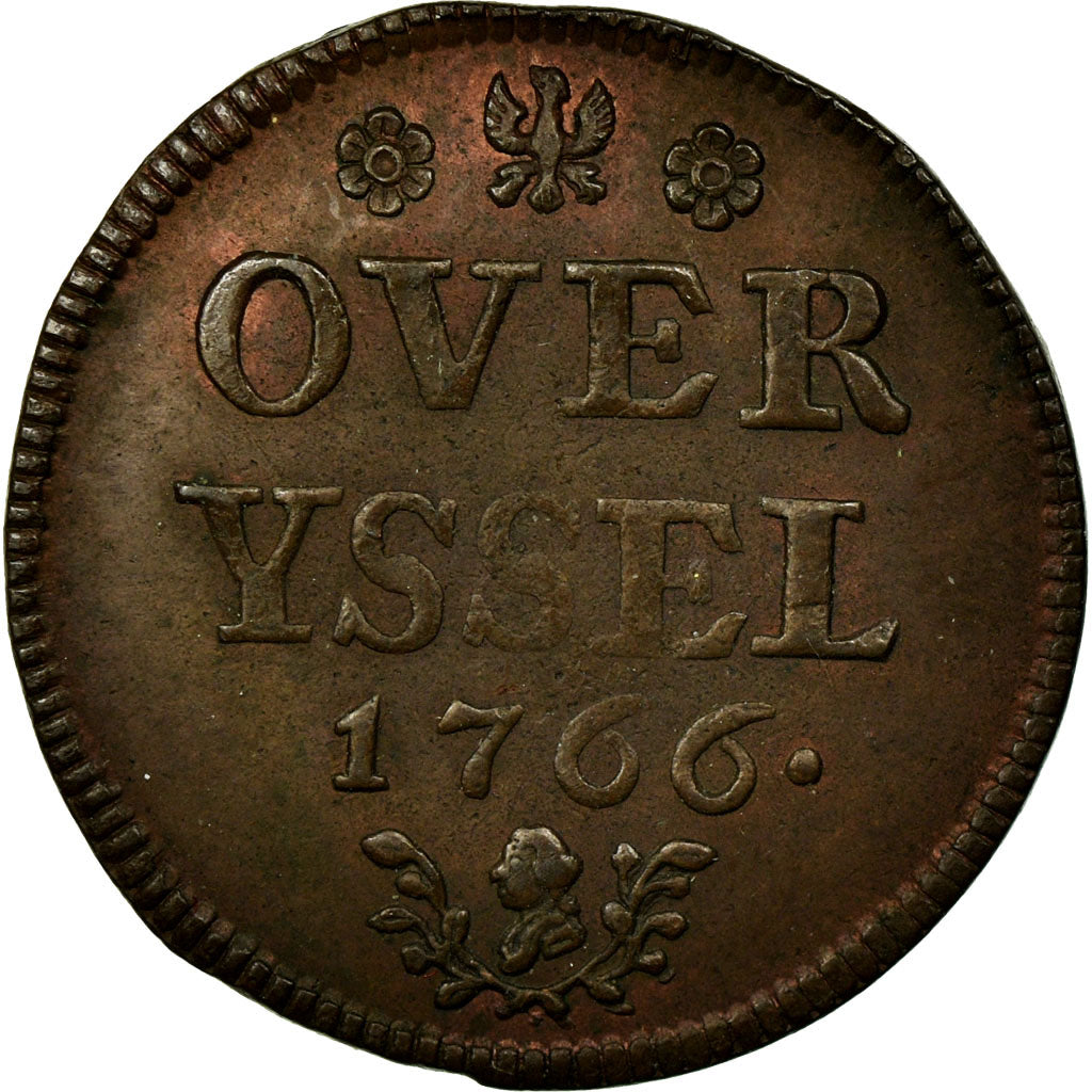 Coin, Netherlands, OVERYSSEL, Duit, 1766, AU(50-53), Copper, KM:102