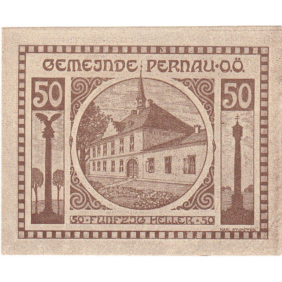 Autriche, Pernau, 50 Heller, Eglise, 1920, 1920-10-31, SPL, Mehl:FS 734Ia