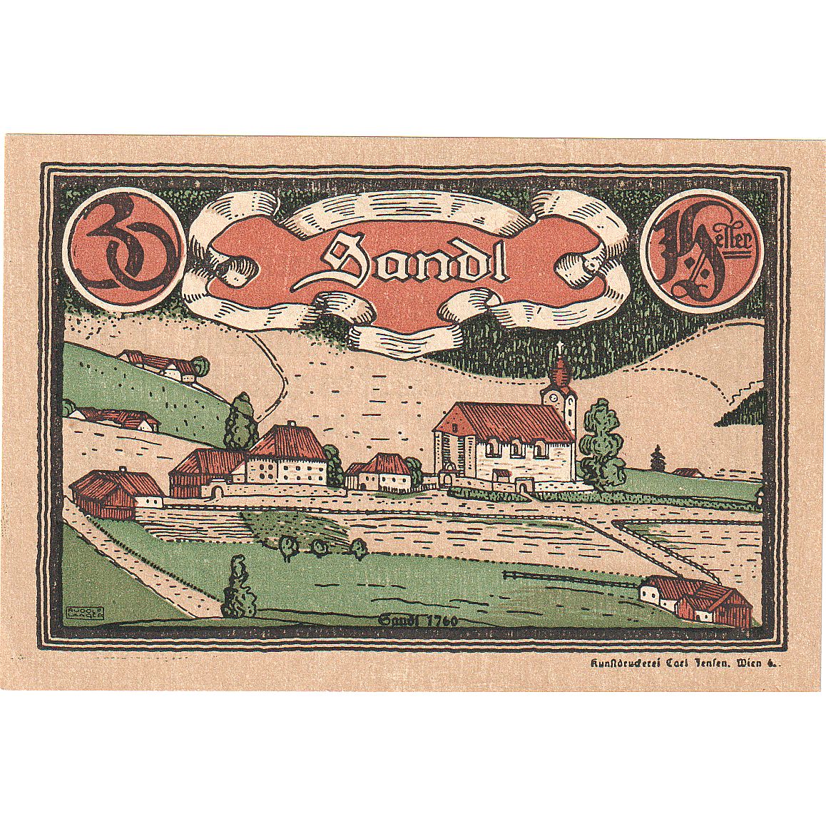Austria, Sandl, 30 Heller, village, 1920, 1920-12-31, UNC(63), Mehl:FS 874Iva