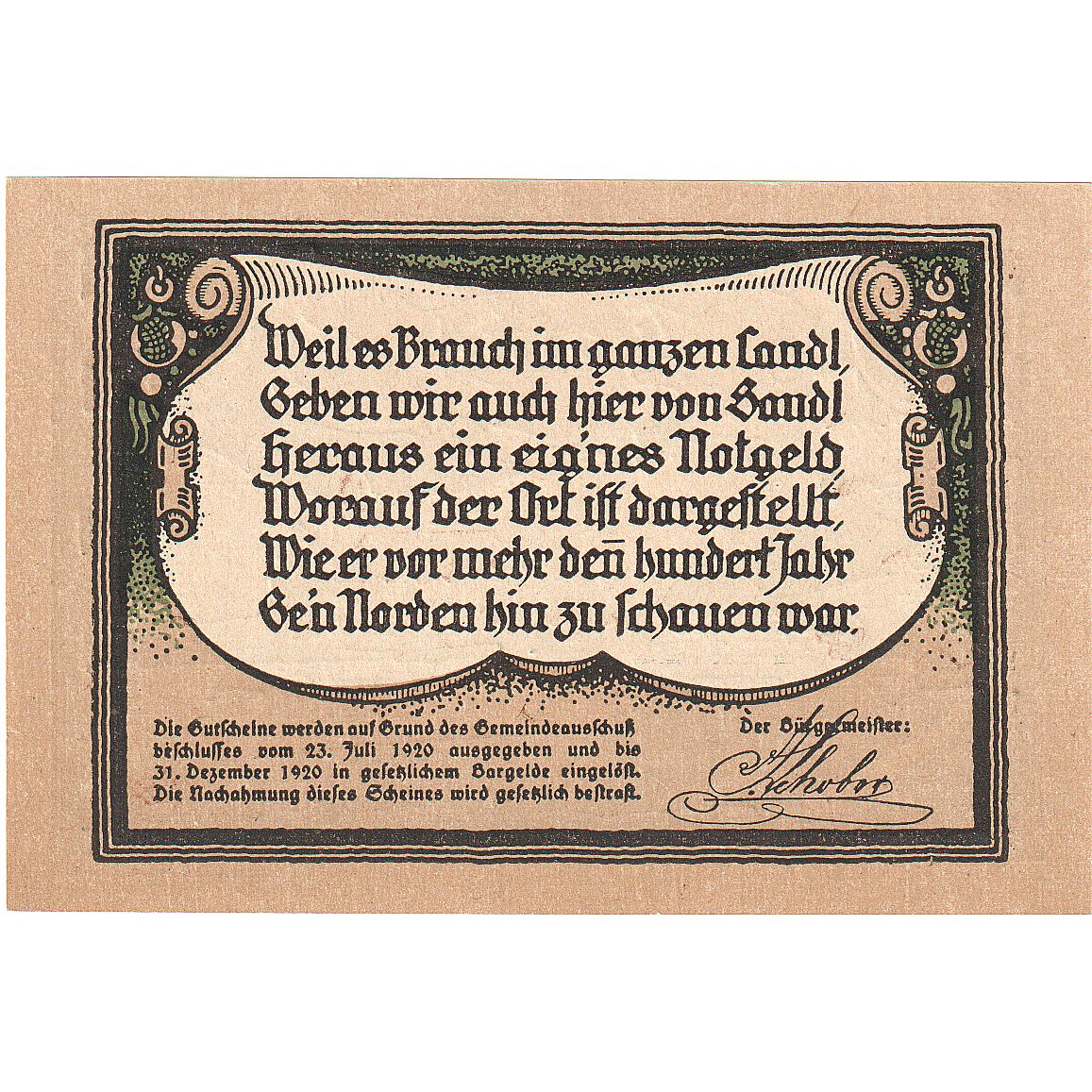 Austria, Sandl, 30 Heller, village, 1920, 1920-12-31, UNC(63), Mehl:FS 874Iva