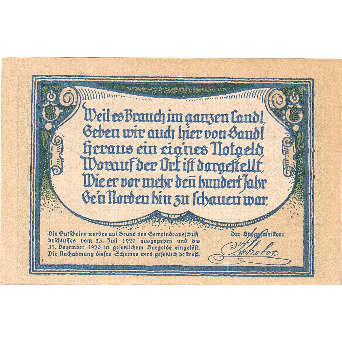 Autriche, Sandl, 50 Heller, Eglise, 1920, 1920-12-31, SPL, Mehl:FS 874Ia