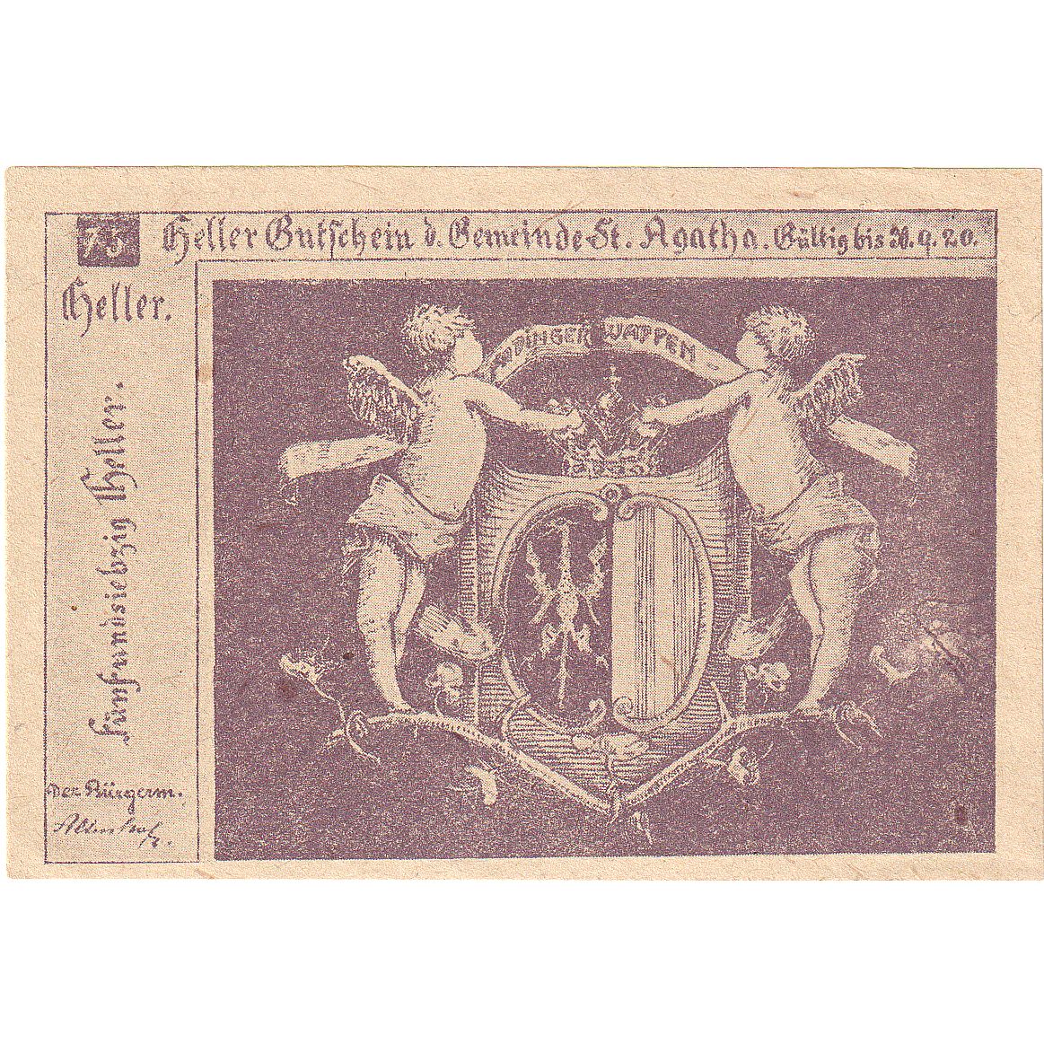 Autriche, St Agatha, 75 Heller, Blason, 1920, 1920-09-30, SPL, Mehl:FS 877Ia