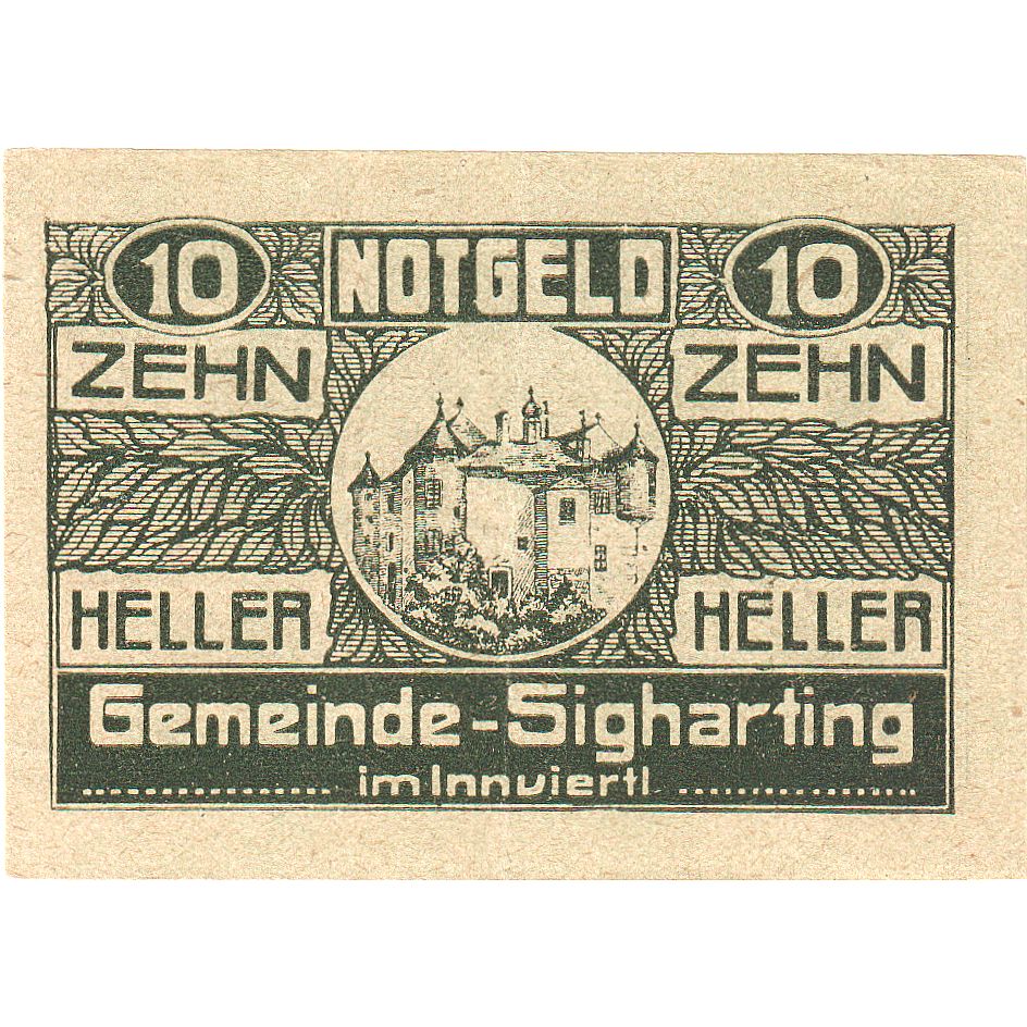 Autriche, Sigharting, 10 Heller, château, 1920, 1920-10-31, SPL, Mehl:FS 997a