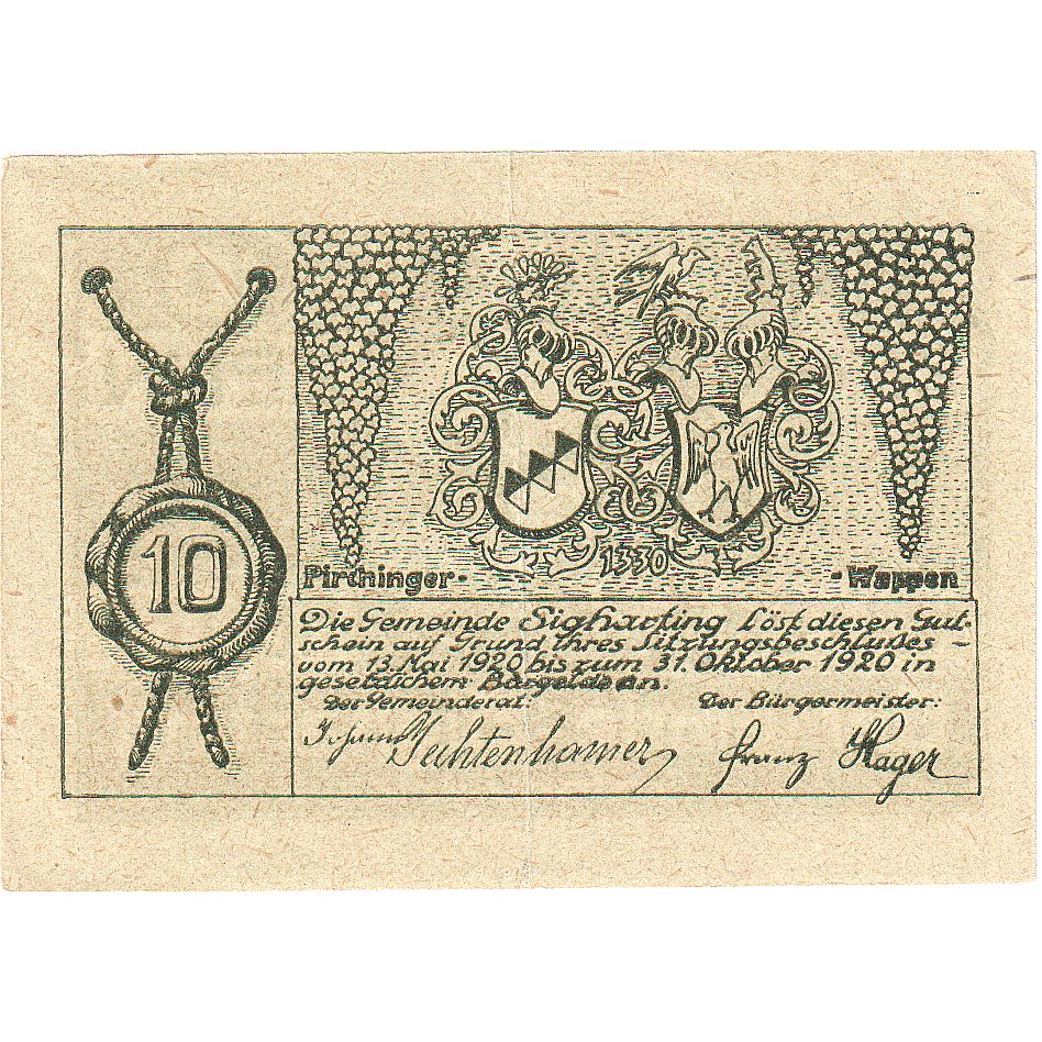 Autriche, Sigharting, 10 Heller, château, 1920, 1920-10-31, SPL, Mehl:FS 997a