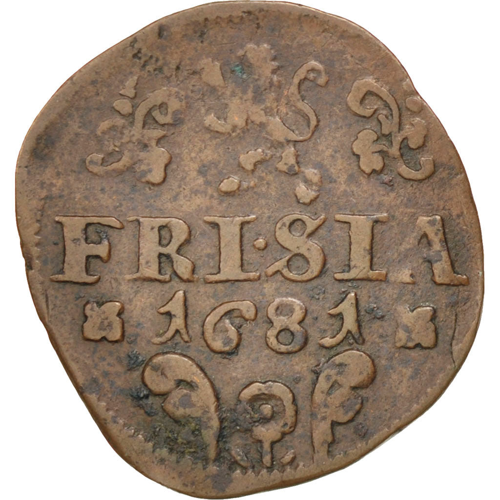 Paesi Bassi, FRIESLAND, Duit, 1681, MB, Rame, KM:61