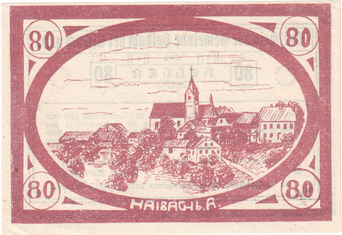 Austria, Aschach, 80 Heller, village, 1920, 1920-12-31, SC, Mehl:FS 332IIb