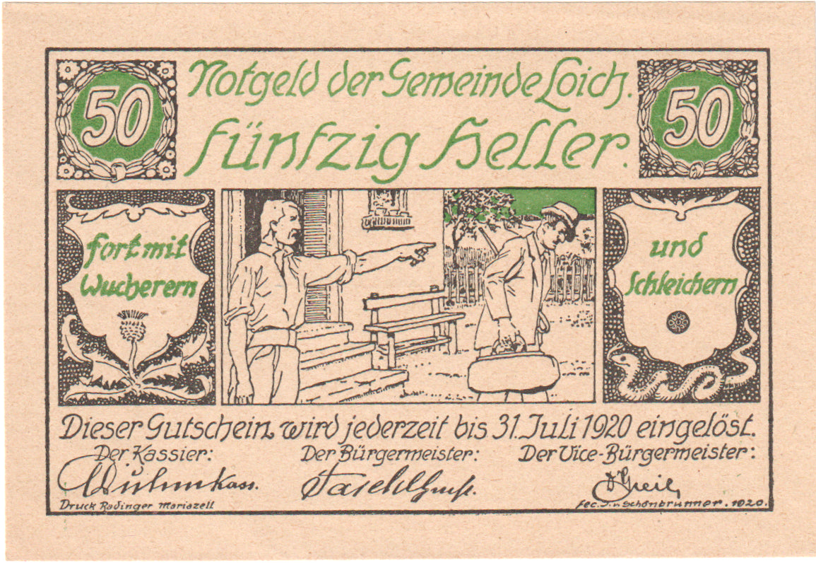 Austria, LOICH, 50 Heller, personnage, 1920, 1920-07-31, SPL, Mehl:FS 562.01