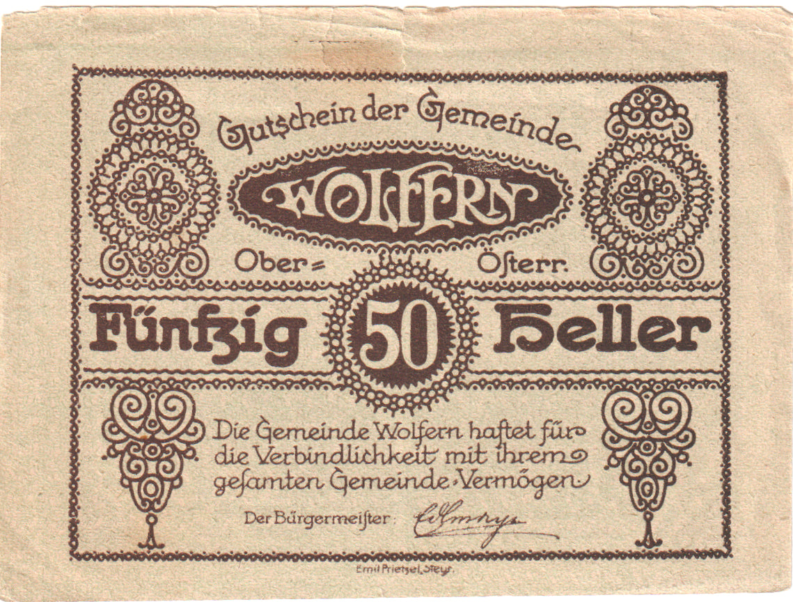 Autriche, Wolfern, 50 Heller, Eglise, 1920, 1920-10-31, TTB, Mehl:FS 1248