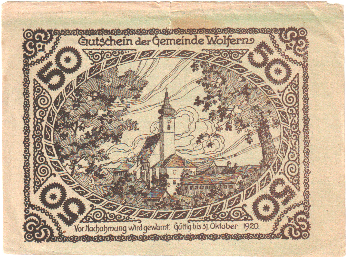 Autriche, Wolfern, 50 Heller, Eglise, 1920, 1920-10-31, TTB, Mehl:FS 1248