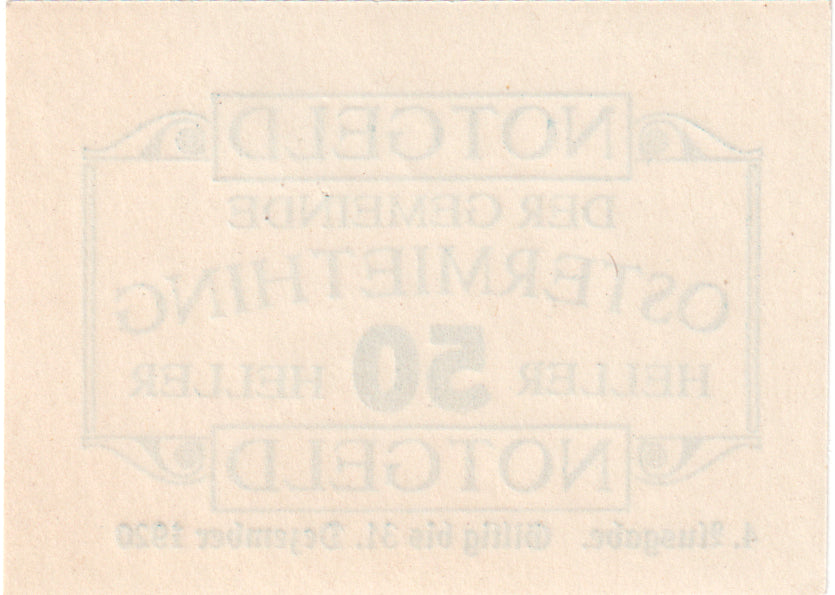 Autriche, Ostermiething, 50 Heller, Texte, 1920, 1920-12-31, SPL, Mehl:FS 713IVa