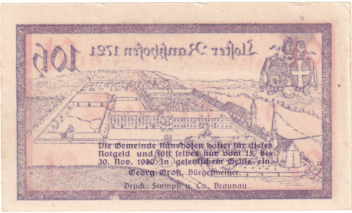 Autriche, Ranshofen, 10 Heller, château, 1920, 1920-11-31, SUP, Mehl:FS 819