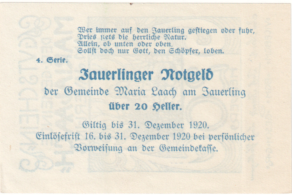 Austria, Maria-Laach, 20 Heller, arbre, 1920, 1920-12-31, SC