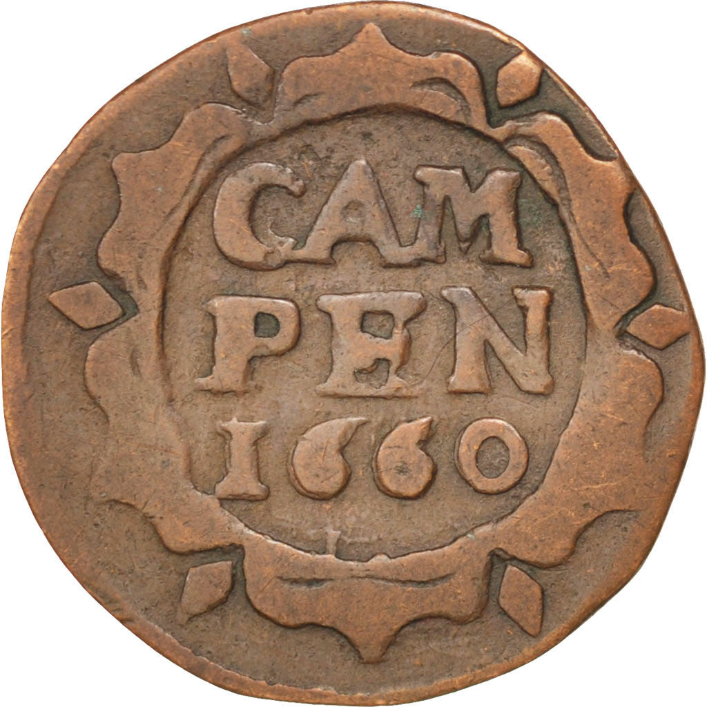 Paesi Bassi, KAMPEN, Duit, 1660, MB, Rame, KM:53