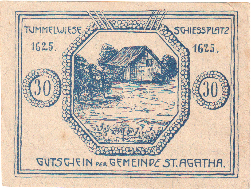 Austria, St Agatha, 30 Heller, cabane, 1920, 1920-12-31, EBC, Mehl:FS 877IId2