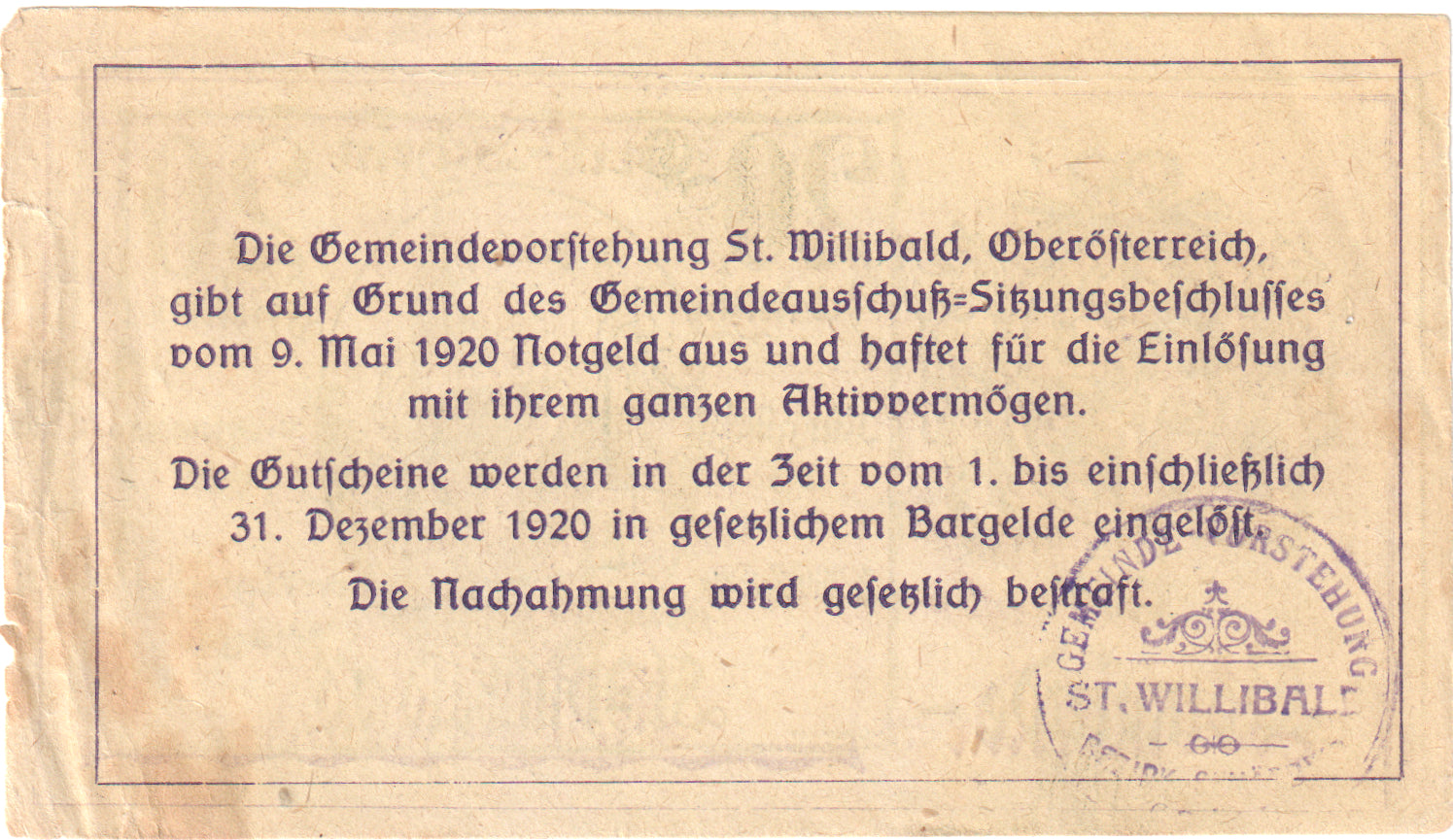 Austria, Willibald, 20 Heller, Eglise, 1920, 1920-12-31, MBC, Mehl:FS 946Ad