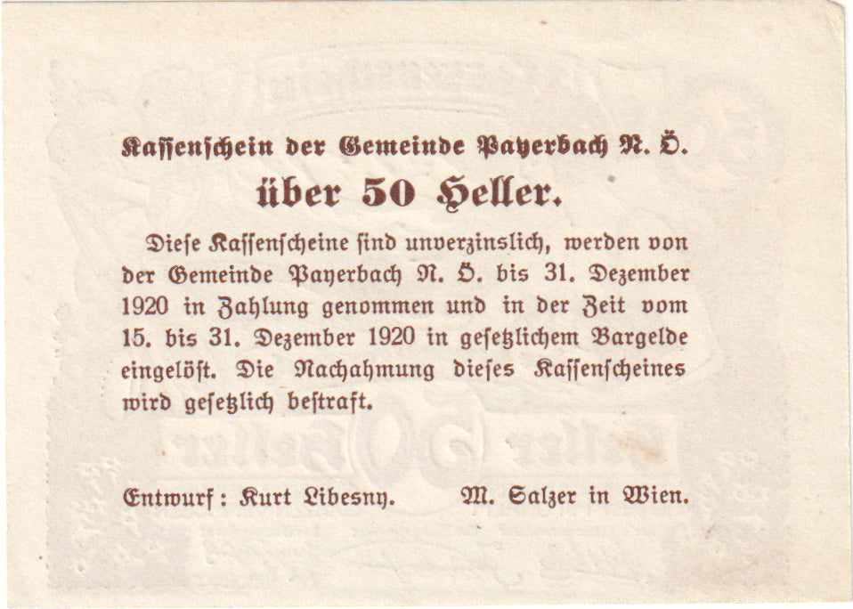 Autriche, Payerbach, 50 Heller, paysage, 1920, 1920-12-31, SUP, Mehl:FS 725