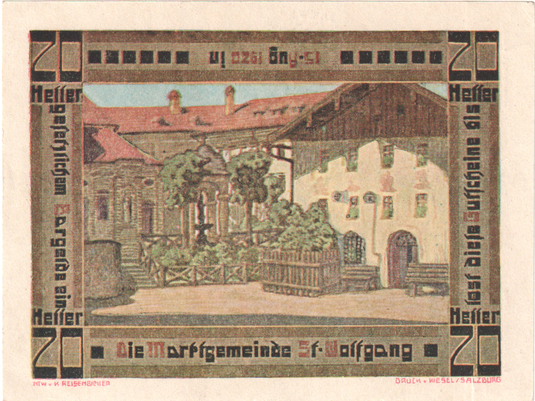 Autriche, St Wolfgang, 20 Heller, Eglise, 1920, 1920-08-15, SPL, Mehl:FS 947a