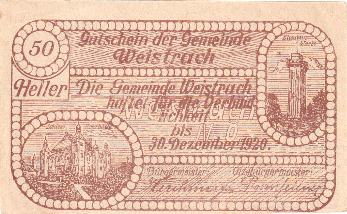 Austria, Weistrach, 50 Heller, village, 1920, 1920-12-30, UNC(63), Mehl:FS 1161c