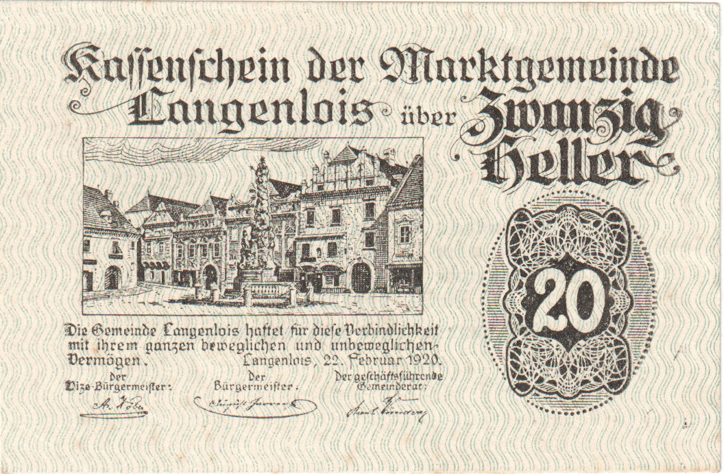 Oostenrijk, Langenlois, 20 Heller, place, 1920, 1920-12-31, SPL, Mehl:FS 501e