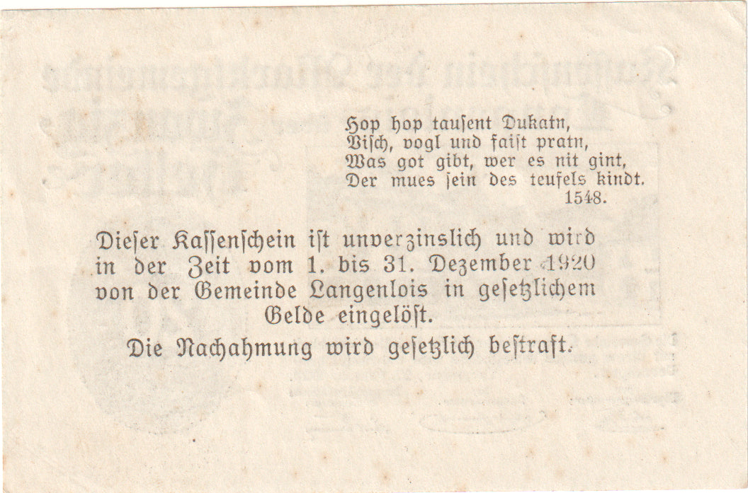 Oostenrijk, Langenlois, 20 Heller, place, 1920, 1920-12-31, SPL, Mehl:FS 501e