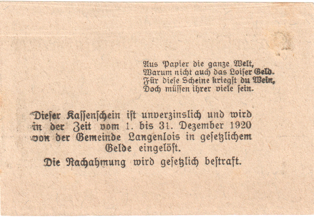 Autriche, Langenlois, 10 Heller, manoir, 1920, 1920-12-31, SPL, Mehl:FS 501e