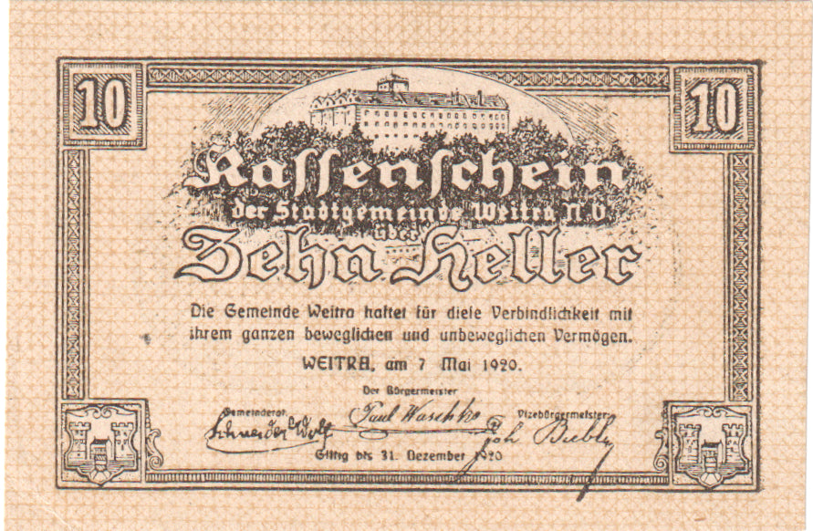 Austria, Weitra, 10 Heller, château, 1920, 1920-12-31, UNC(63), Mehl:FS 1166b
