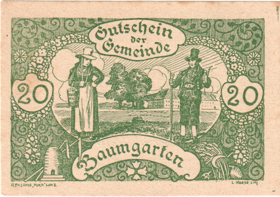 Austria, Baumgarten, 20 Heller, personnage 1921-02-28, AU(55-58), Mehl:FS 78b