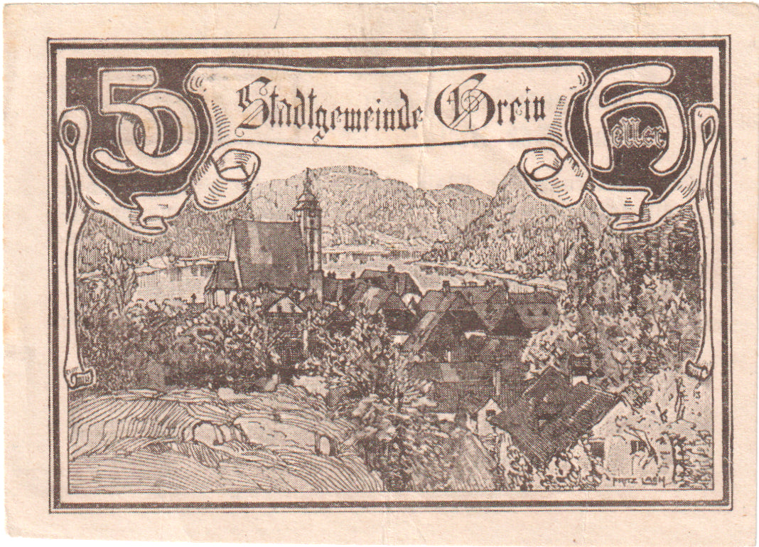 Austria, Grein, 50 Heller, village, 1920, 1920-12-31, EF(40-45), Mehl:FS 276Ib
