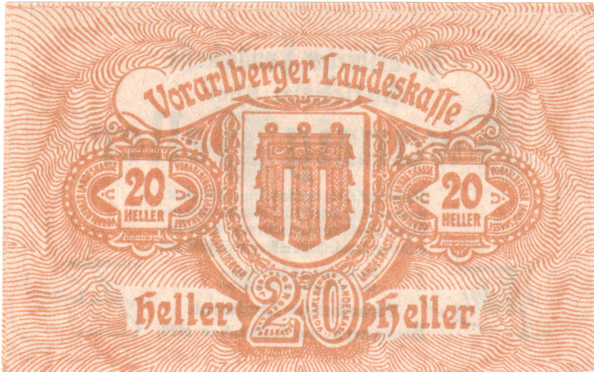 Oostenrijk, Vorarlberger, 20 Heller, Blason 1919-10-01, SPL, Mehl:FS 1118I