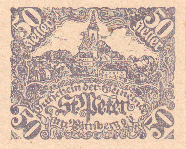 Austria, St Peter, 50 Heller, Blason, 1921, 1920-06-30, UNC(63), Mehl:FS 926