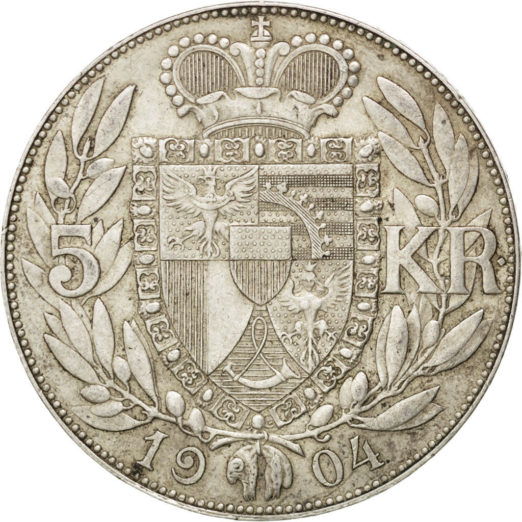 Moneda, Liechtenstein, Prince John II, 5 Kronen, 1904, EBC, Plata, KM:4