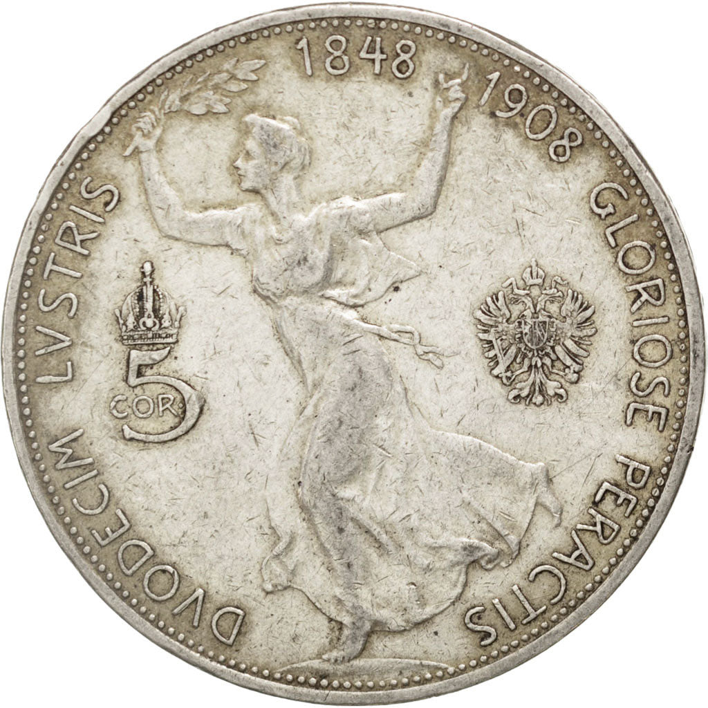 Austria, Franz Joseph I, 5 Corona, 1908, BB, Argento, KM:2809
