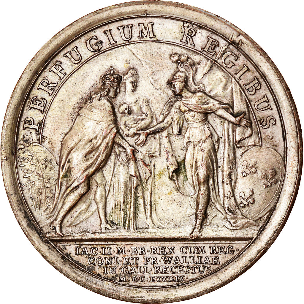 France, Medal, Louis XIV, Le Roi d'Angleterre Réfugié en France, 1689, Mauger