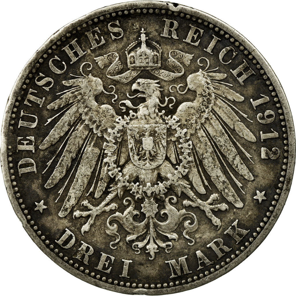 Coin, German States, PRUSSIA, Wilhelm II, 3 Mark, 1912, Berlin, VF(30-35)