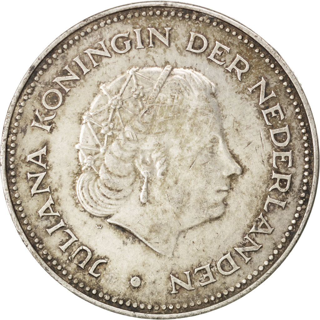 NETHERLANDS, 10 Gulden, 1970, KM #195, AU(50-53), Silver, 38, 24.96