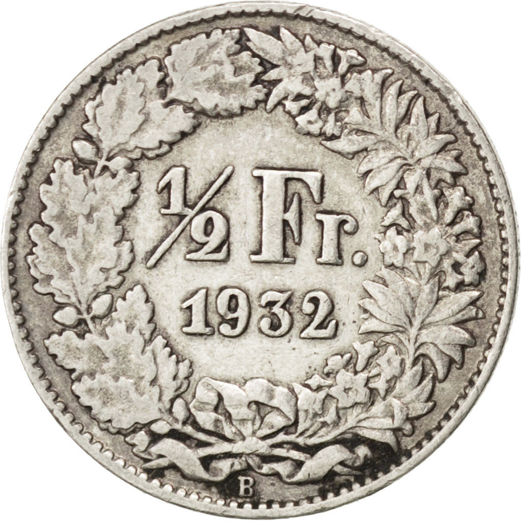 Coin, Switzerland, 1/2 Franc, 1932, Bern, EF(40-45), Silver, KM:23
