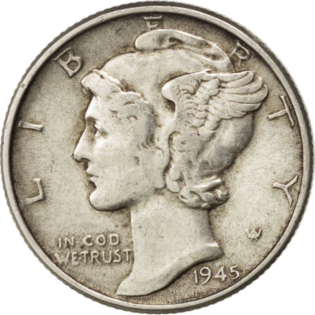 UNITED STATES, Mercury Dime, Dime, 1945, U.S. Mint, KM #140, AU(50-53), Silver,.