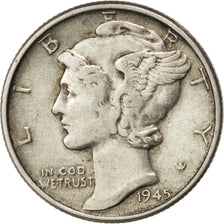 UNITED STATES, Mercury Dime, Dime, 1945, U.S. Mint, KM #140, AU(50-53), Silver,.