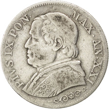 ITALIAN STATES, Lira, 1867, Roma, KM #1378, VF(20-25), Silver, 4.90