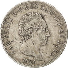 ITALIAN STATES, 5 Lire, 1826, Torino, KM #116.1, VF(30-35), Silver, 37, 24.68