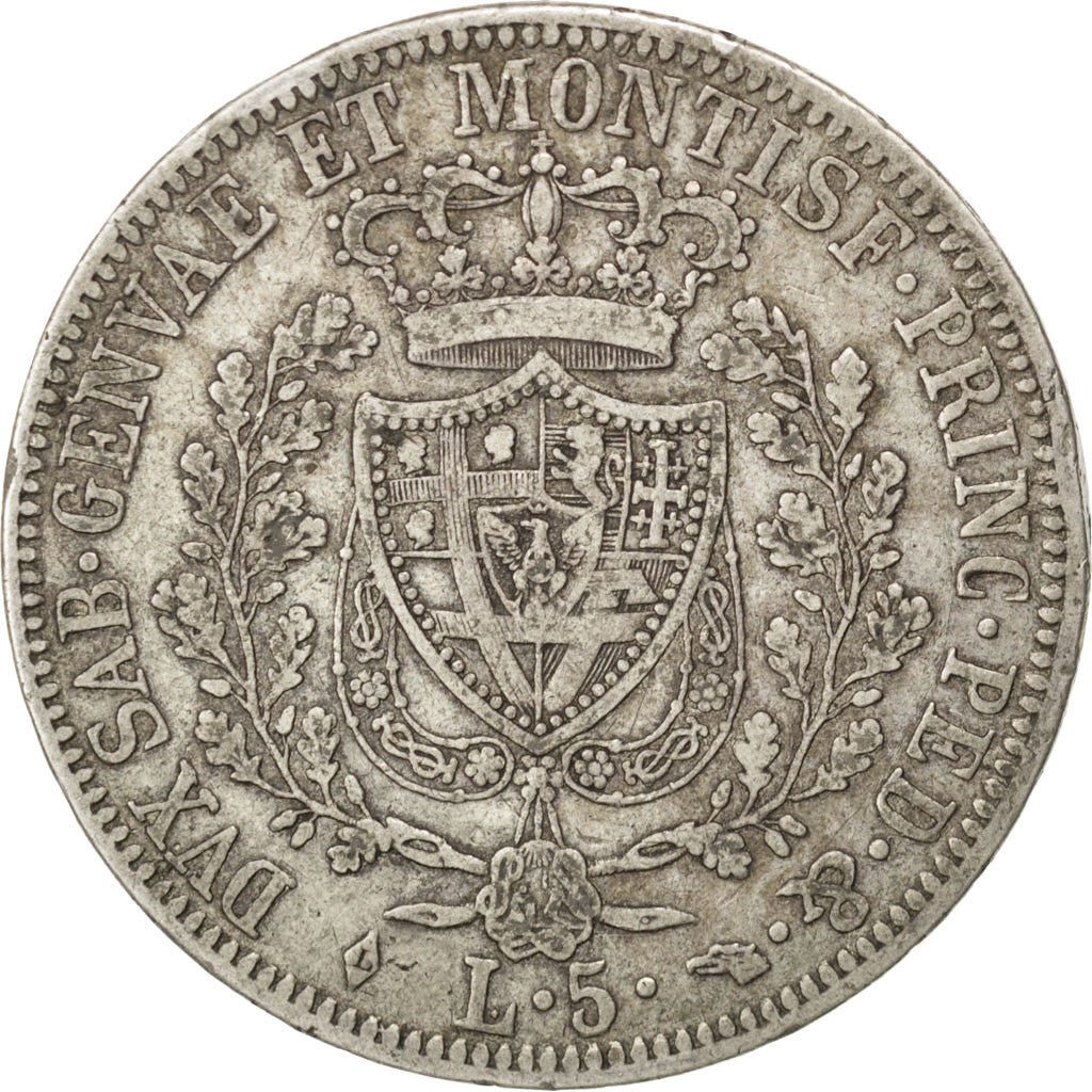 ITALIAN STATES, 5 Lire, 1826, Torino, KM #116.1, VF(30-35), Silver, 37, 24.68