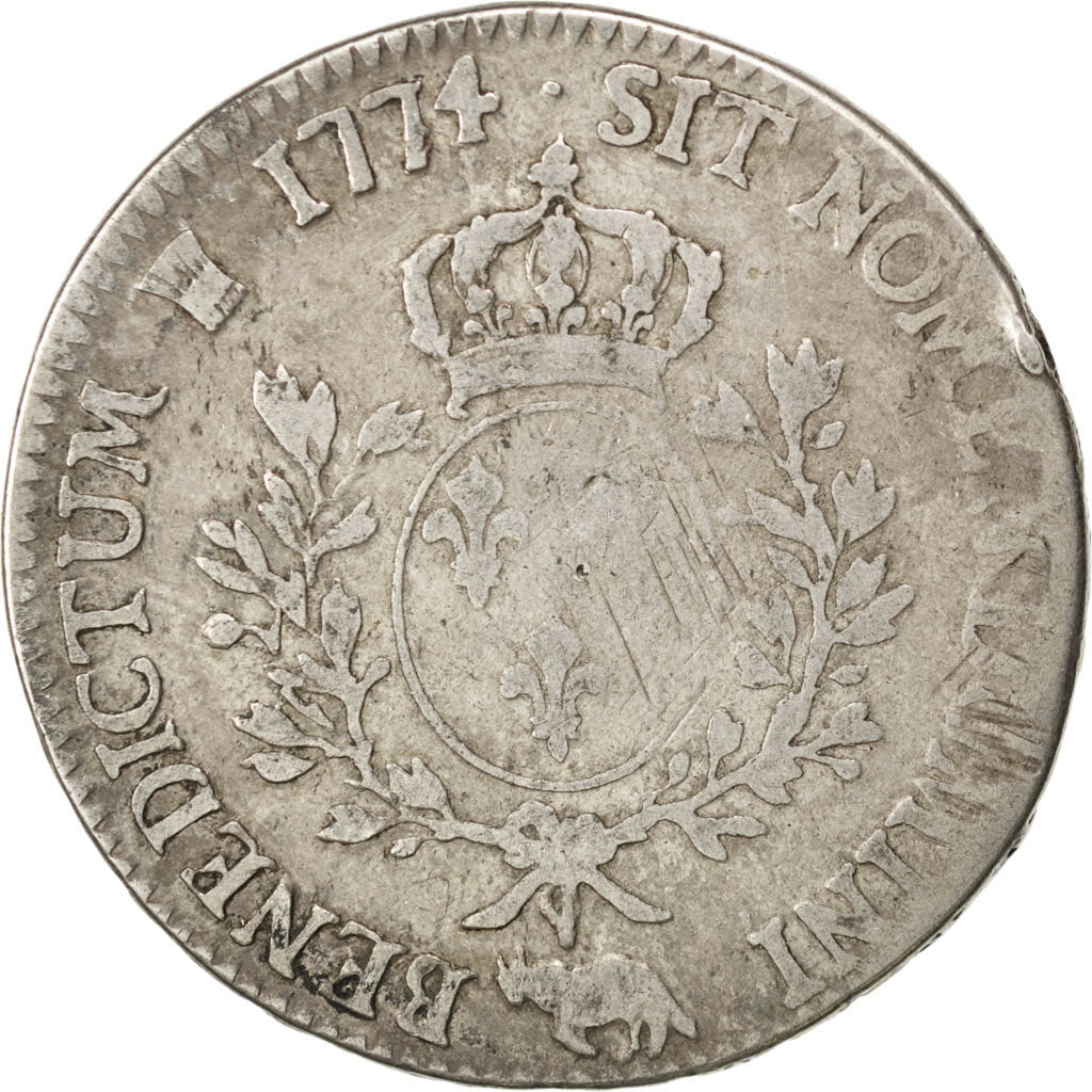 FRANCE, Écu de Béarn à la vieille tête, ECU, 1774, Pau, KM #555, VG(8-10), Silve