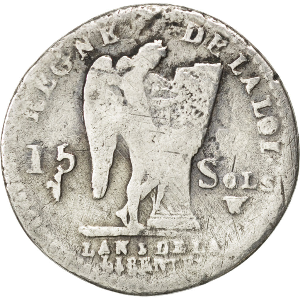 FRANCE, 15 sols françois, 15 Sols, 1/8 ECU, 1791, Lille, KM #604.14, VG(8-10), S