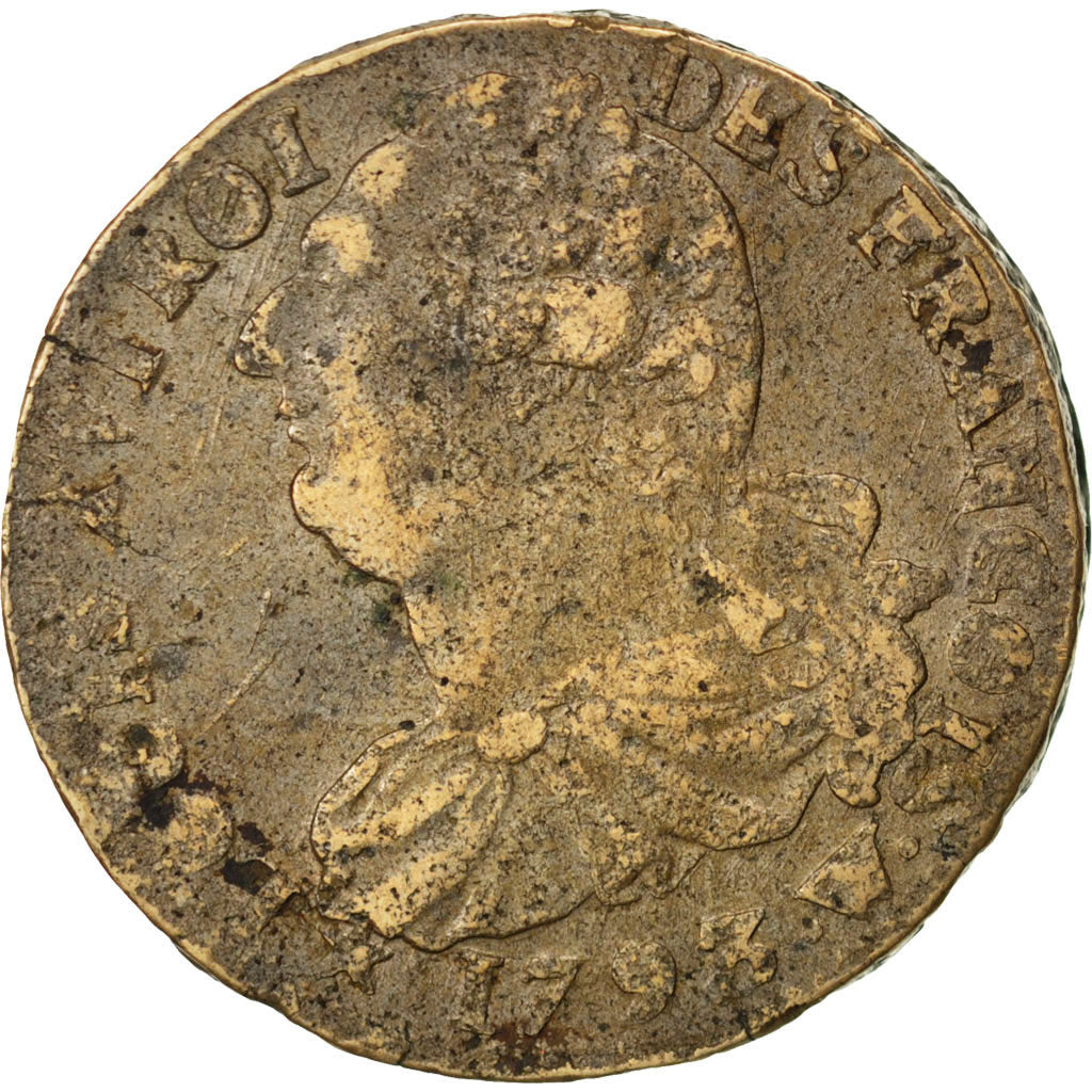 FRANCE, 2 sols françois, 2 Sols, 1793, Lille, KM #603.16, VF(20-25), Bronze, G..